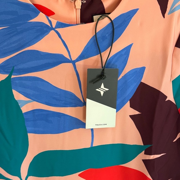 NWT Colorful Leaf Print Jaime Dress with Feather Cuffs - Picture 2 of 7